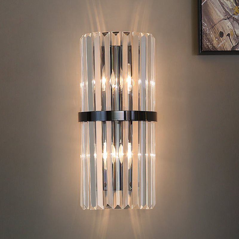 Moderno romantico a parete interno luce in acciaio inossidabile lampada a parete cilindrica con tonalità di cristallo
