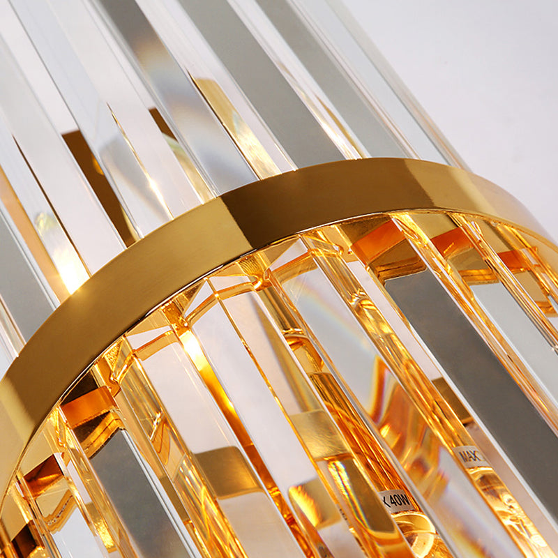 Moderno romantico a parete interno luce in acciaio inossidabile lampada a parete cilindrica con tonalità di cristallo