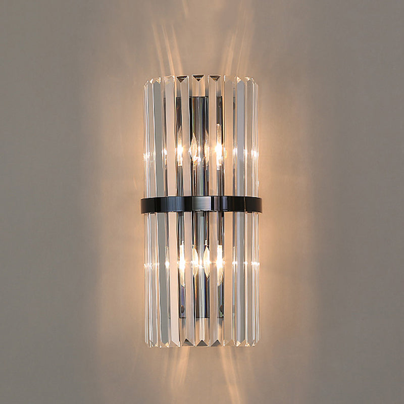Moderno romantico a parete interno luce in acciaio inossidabile lampada a parete cilindrica con tonalità di cristallo