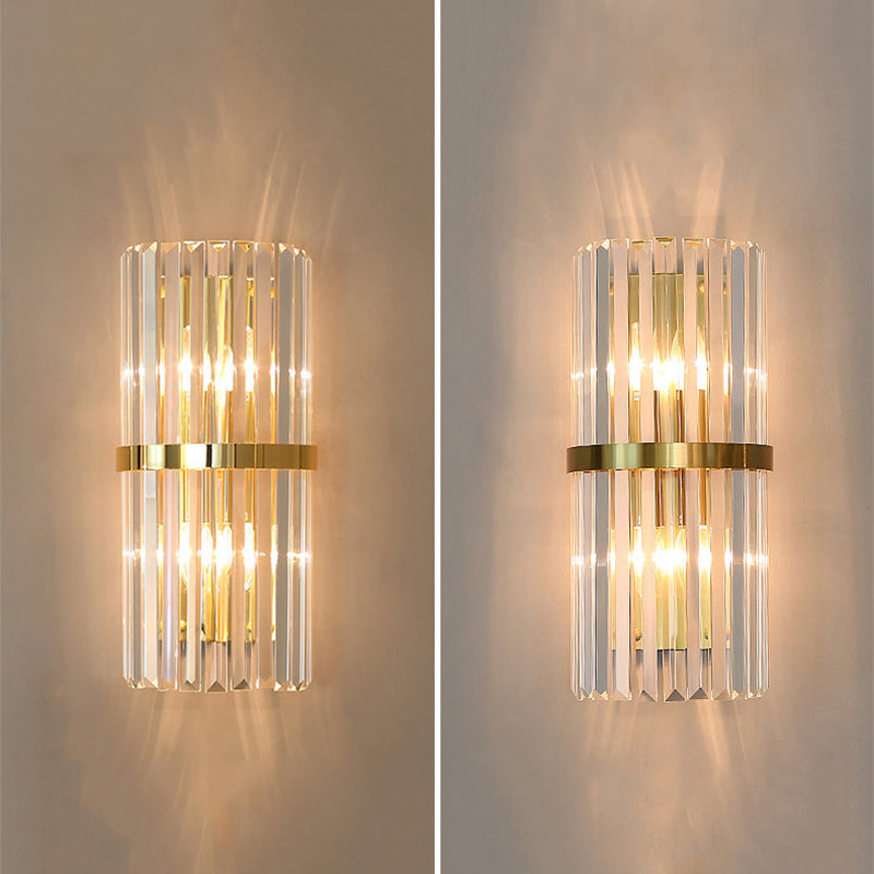 Moderno romantico a parete interno luce in acciaio inossidabile lampada a parete cilindrica con tonalità di cristallo