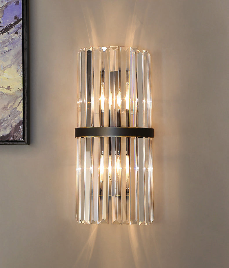 Moderno romantico a parete interno luce in acciaio inossidabile lampada a parete cilindrica con tonalità di cristallo
