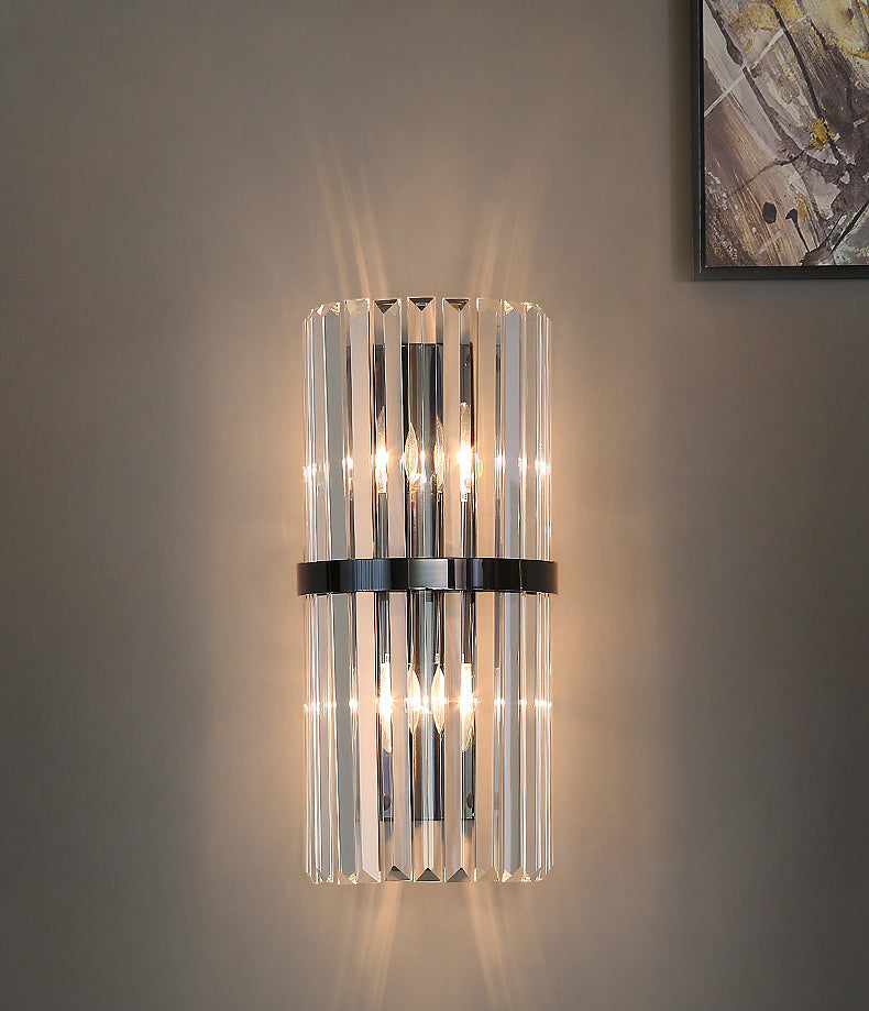 Moderno romantico a parete interno luce in acciaio inossidabile lampada a parete cilindrica con tonalità di cristallo