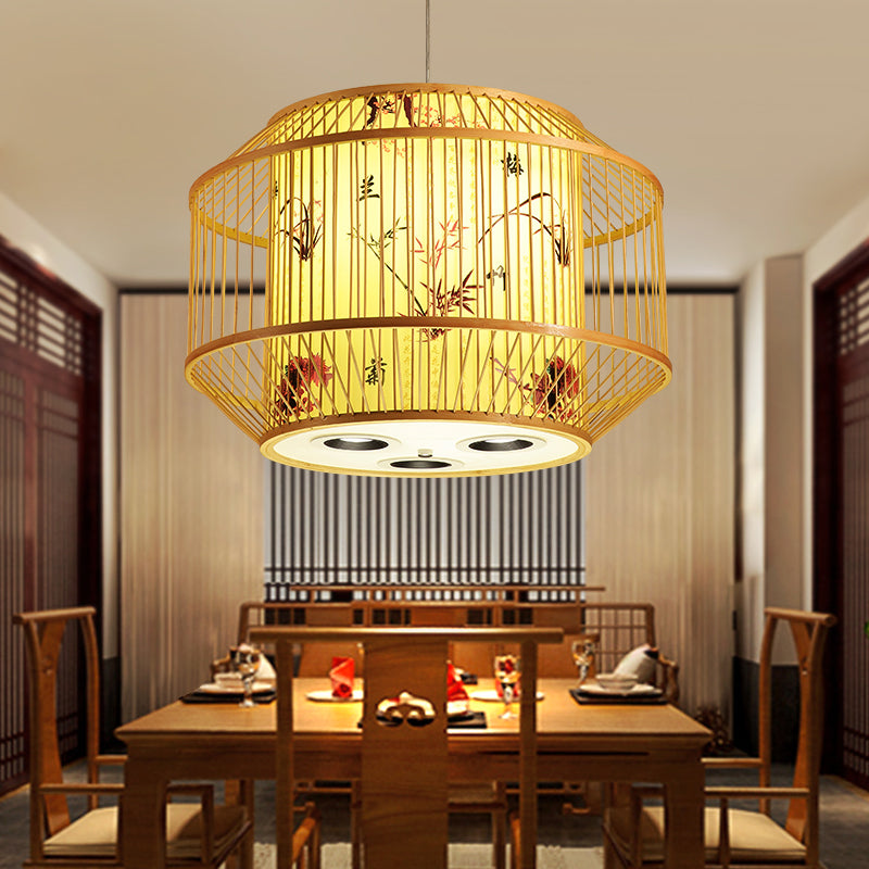 1-Light Bamboo Suspension Pendant Light Chinese Down Mini Pendant for Dining Room