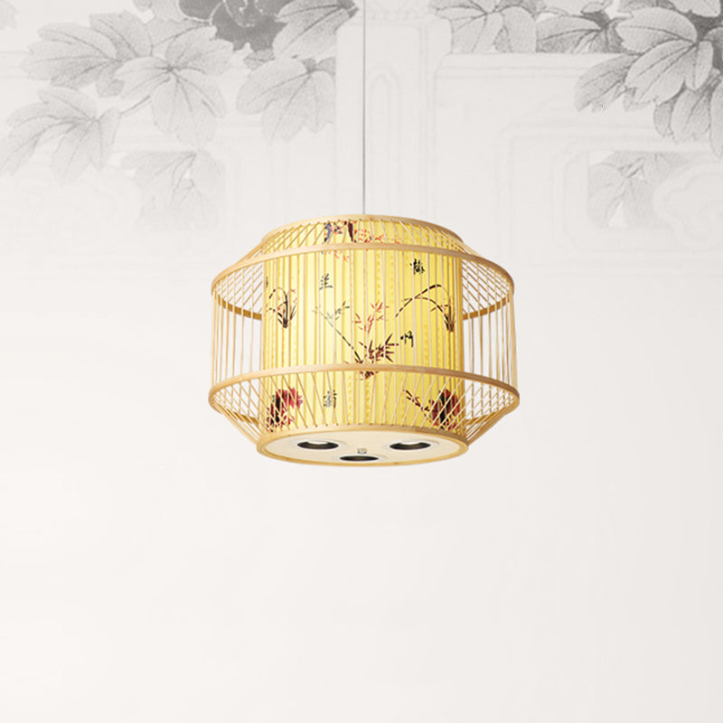 1-Light Bamboo Suspension Pendant Light Chinese Down Mini Pendant for Dining Room
