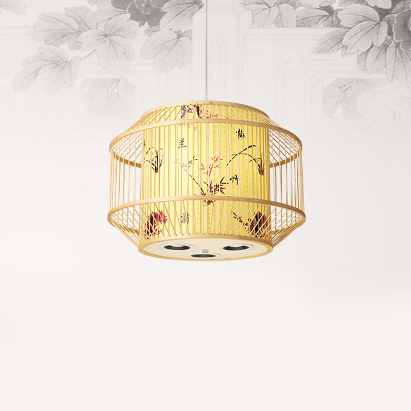 1-Light Bamboo Suspension Pendant Light Chinese Down Mini Pendant for Dining Room