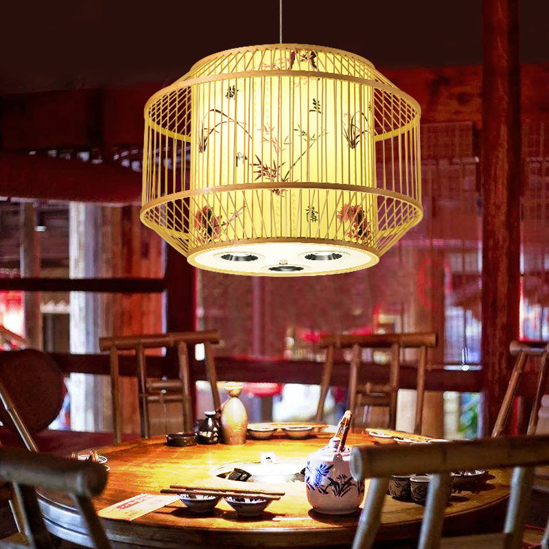 1-Light Bamboo Suspension Pendant Light Chinese Down Mini Pendant for Dining Room