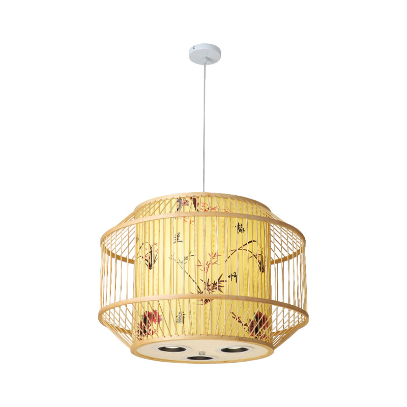 1-Light Bamboo Suspension Pendant Light Chinese Down Mini Pendant for Dining Room