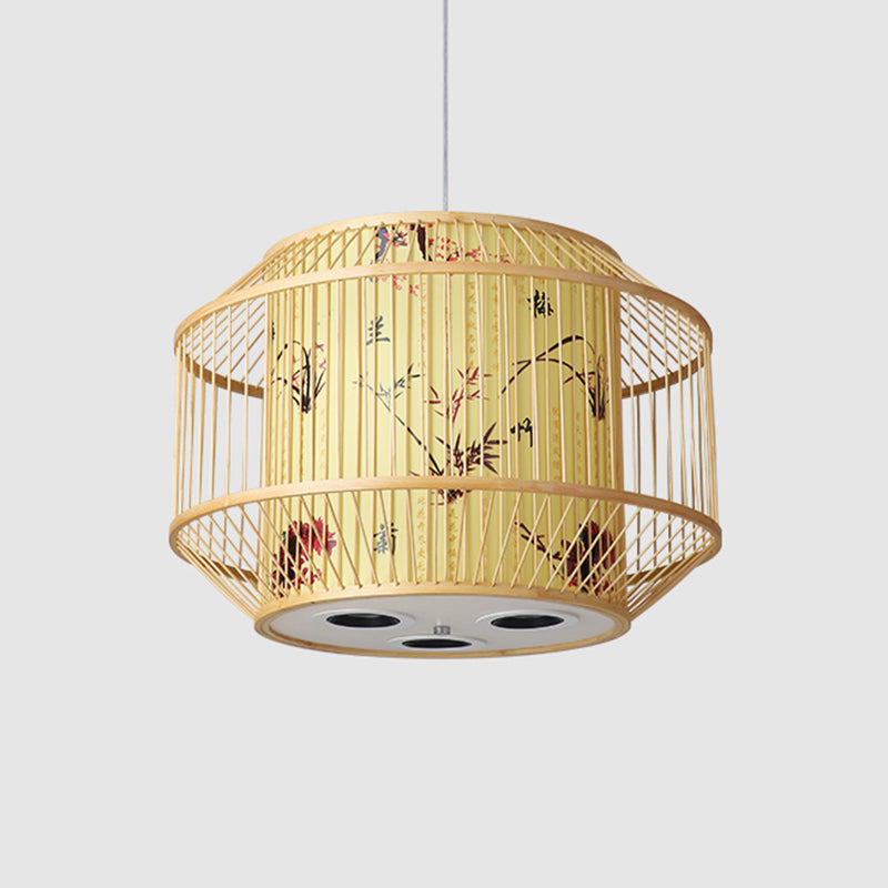 1-Light Bamboo Suspension Pendant Light Chinese Down Mini Pendant for Dining Room