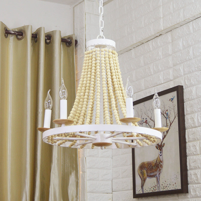 Lámpara de candelabro de madera rústica 6 cabezas kit de lámpara colgante amarilla para sala de estar