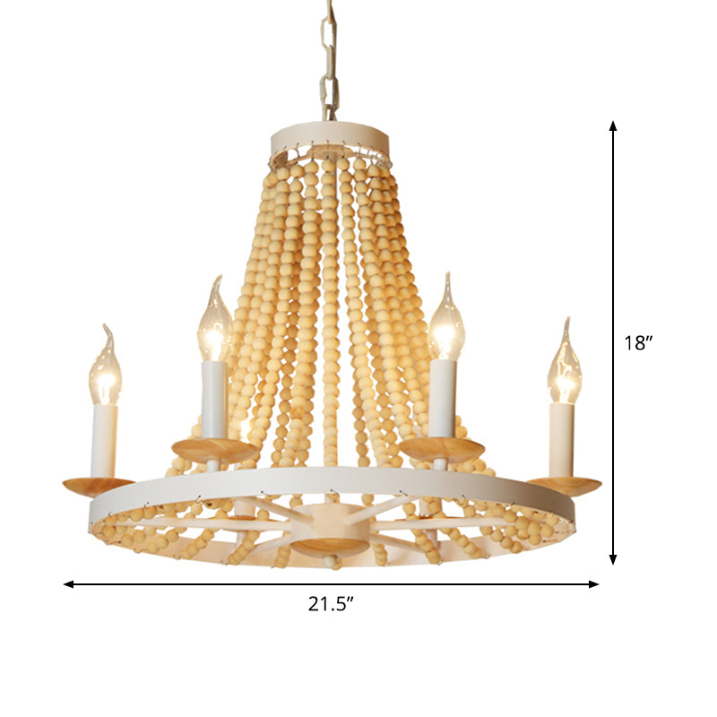 Lámpara de candelabro de madera rústica 6 cabezas kit de lámpara colgante amarilla para sala de estar