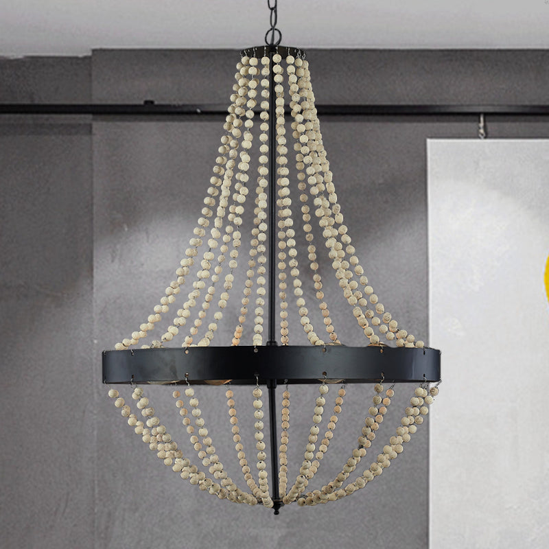 Lámpara de lámpara láser de madera retro 4 cabezas de techo negro luz colgante para sala de estar