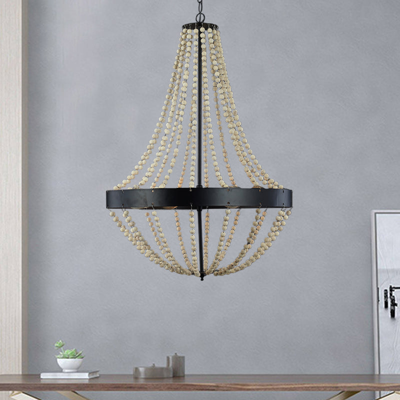 Lámpara de lámpara láser de madera retro 4 cabezas de techo negro luz colgante para sala de estar