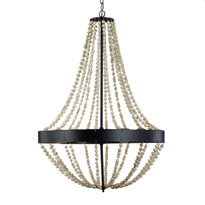 Lámpara de lámpara láser de madera retro 4 cabezas de techo negro luz colgante para sala de estar