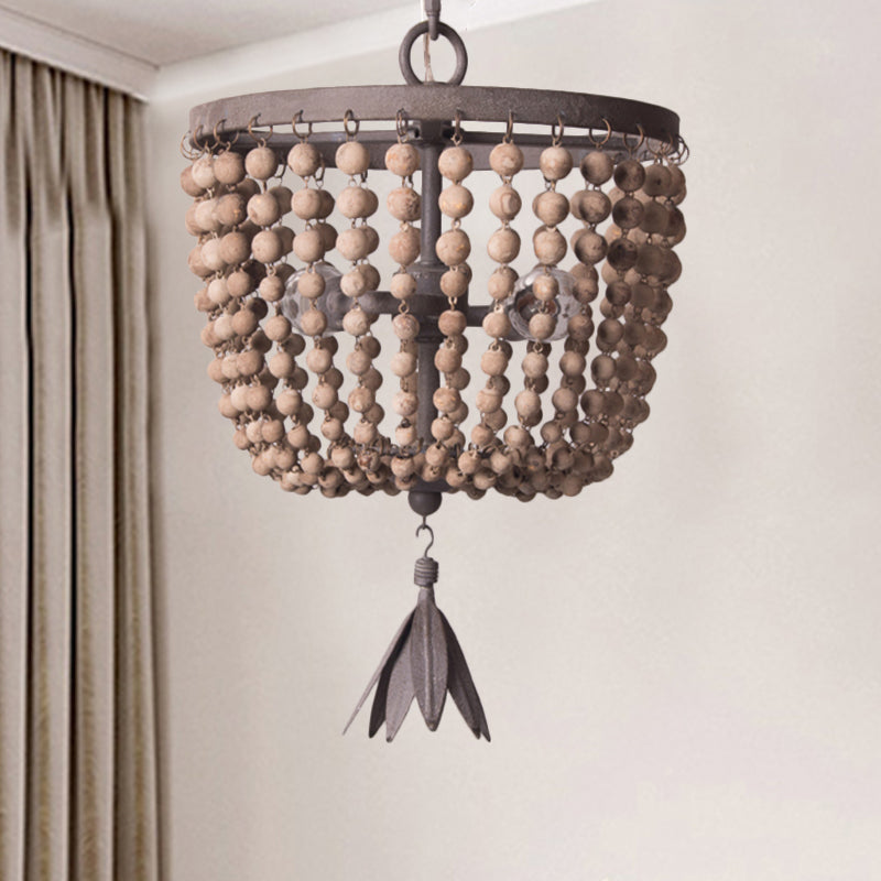Iluminación de lámpara de cúpula de madera retro blanca 3 bombillas luz de techo colgante con cadena ajustable, 8.5 "/16" de ancho
