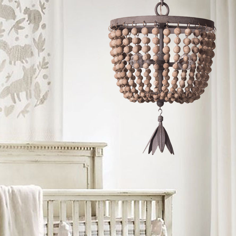 Iluminación de lámpara de cúpula de madera retro blanca 3 bombillas luz de techo colgante con cadena ajustable, 8.5 "/16" de ancho