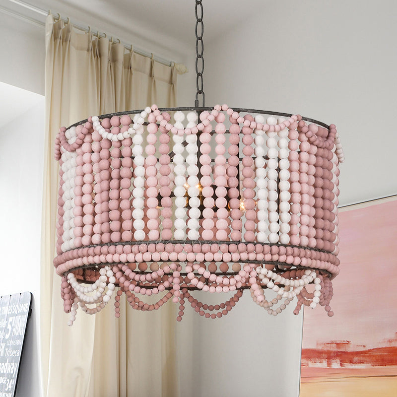 Lámpara de lámpara de lámpara de madera Retro 3 bulbos blancos/rosa/azul Costa de iluminación colgante con cadena ajustable