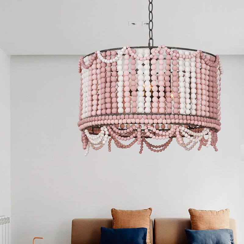 Lámpara de lámpara de lámpara de madera Retro 3 bulbos blancos/rosa/azul Costa de iluminación colgante con cadena ajustable