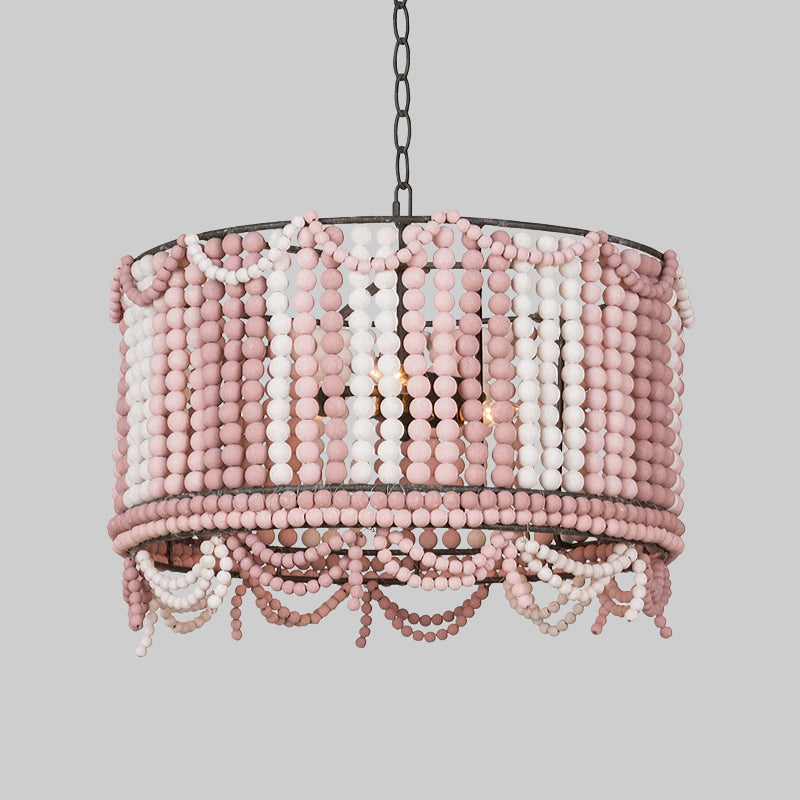 Lámpara de lámpara de lámpara de madera Retro 3 bulbos blancos/rosa/azul Costa de iluminación colgante con cadena ajustable