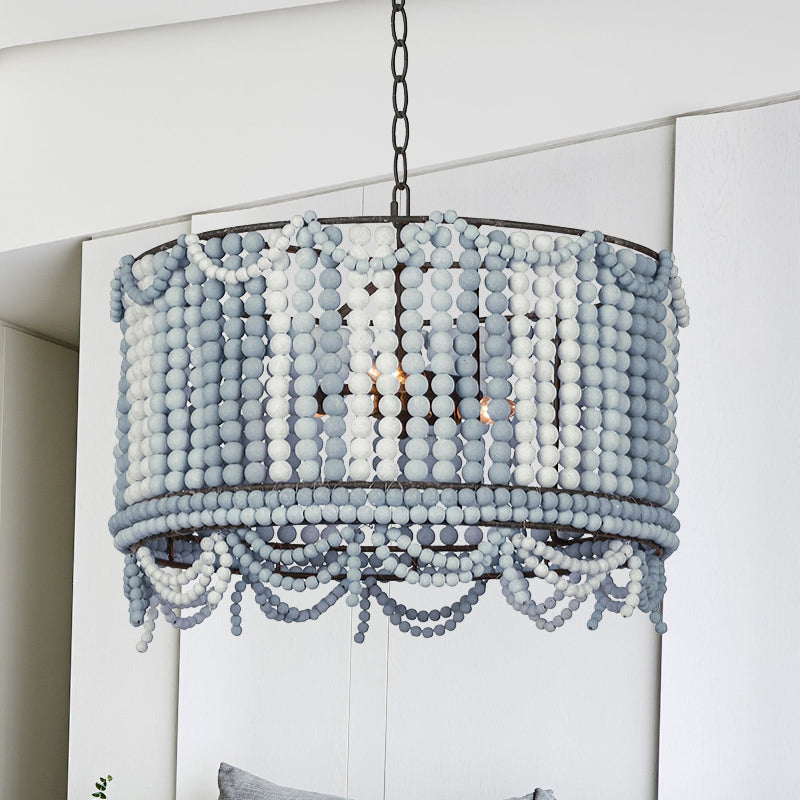 Lámpara de lámpara de lámpara de madera Retro 3 bulbos blancos/rosa/azul Costa de iluminación colgante con cadena ajustable