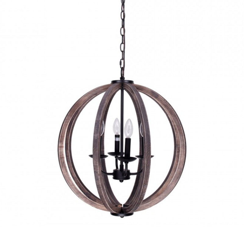 Global Chandelier Light Rustic Wood 4 Heads Brown Hanging Lamp Kit for Living Room
