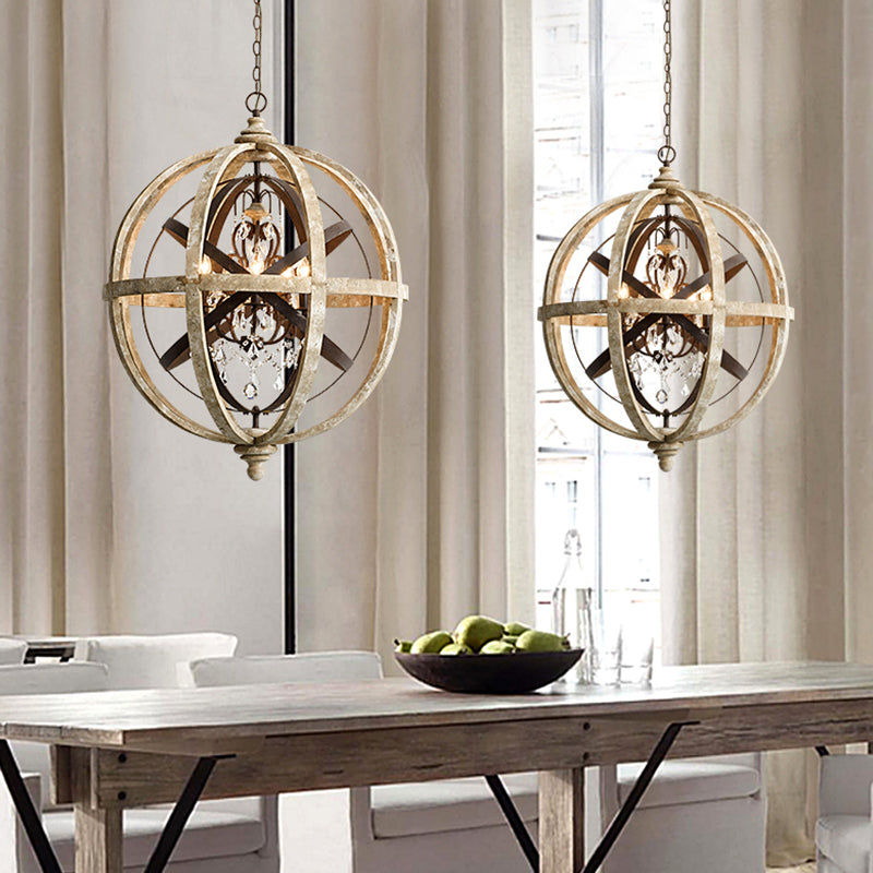Retro 5 cabezas Lámpara de lámpara de lámpara de lámpara de techo cortada con láser luz con sombra de madera para sala de estar