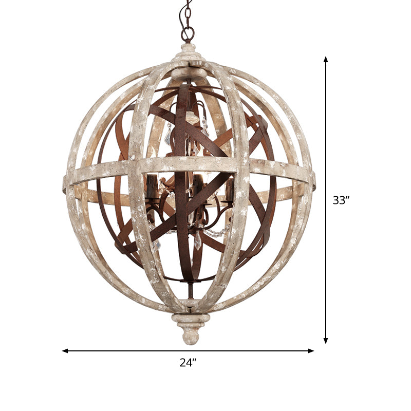 Retro 5 cabezas Lámpara de lámpara de lámpara de lámpara de techo cortada con láser luz con sombra de madera para sala de estar
