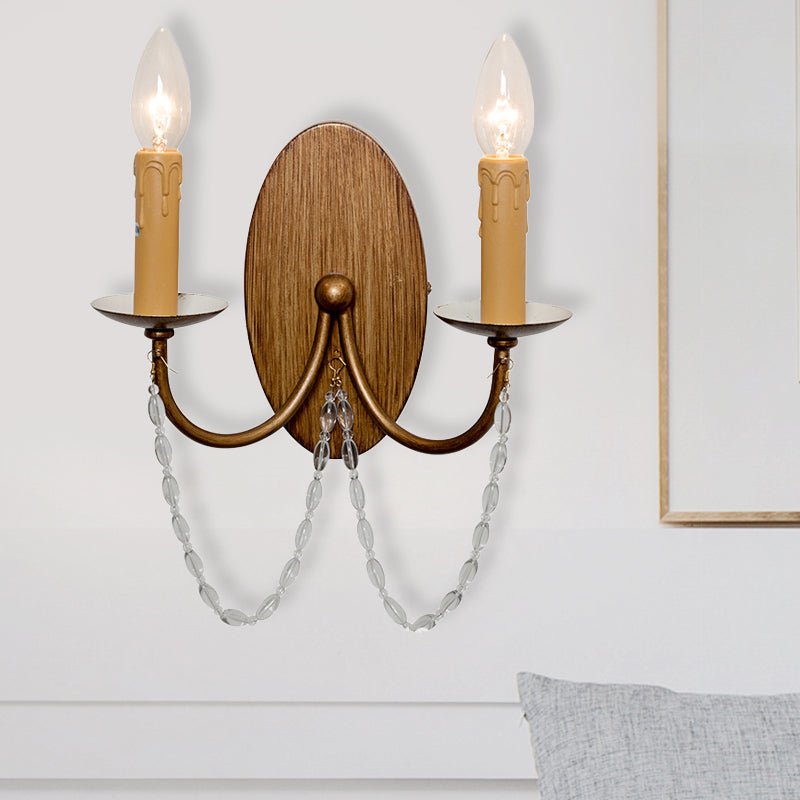 Metal Wood Sconce Light Fixture Candle 2-Light Vintage Wall Mounted Lighting for Bedroom