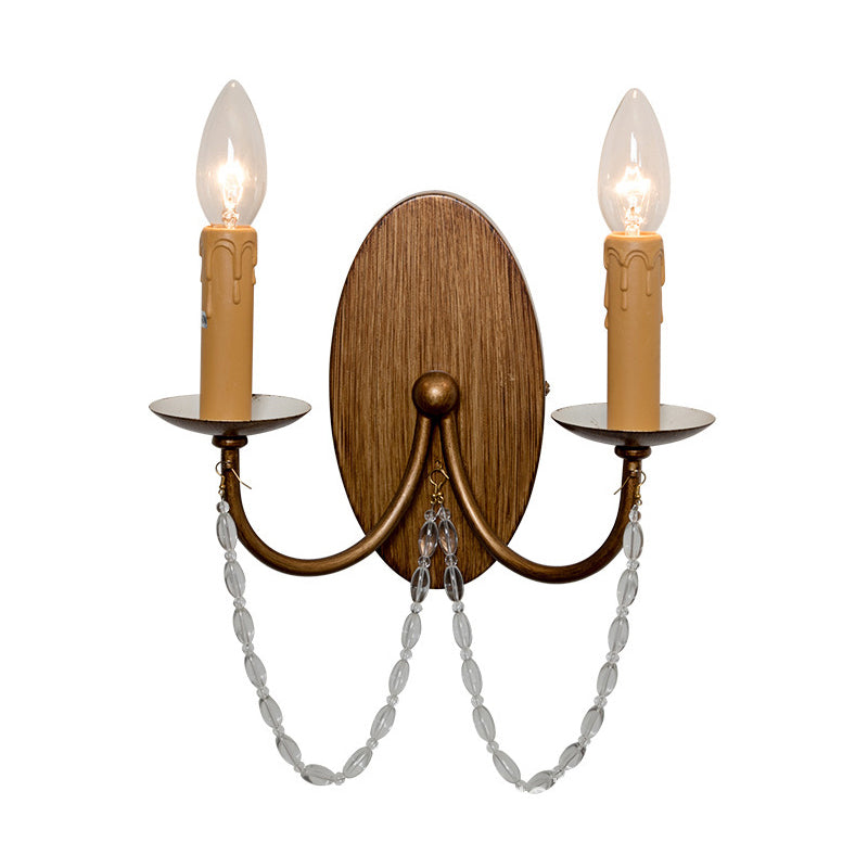 Metal Wood Sconce Light Fixture Candle 2-Light Vintage Wall Mounted Lighting for Bedroom