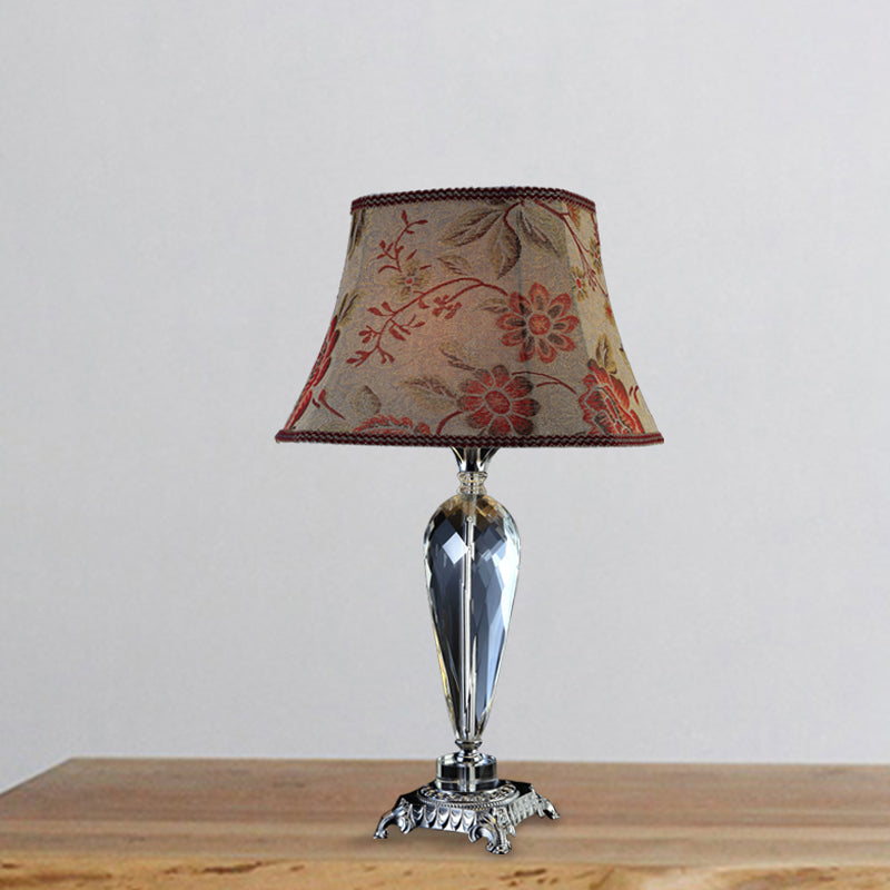 Single Bulb Night Table Lamp Rustic Style Flower K9 Crystal Nightstand Light in Beige