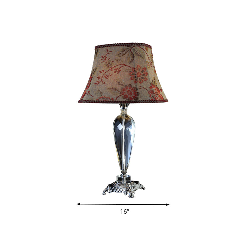 Single Bulb Night Table Lamp Rustic Style Flower K9 Crystal Nightstand Light in Beige