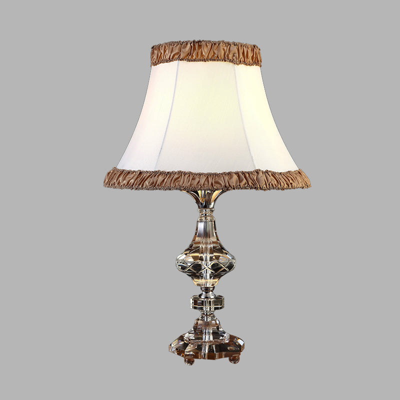 Lampada da notte conica in cristallo Lampada da tavolo per camera da letto a lampadina singola in stile lodge in bianco con accenti di cristallo