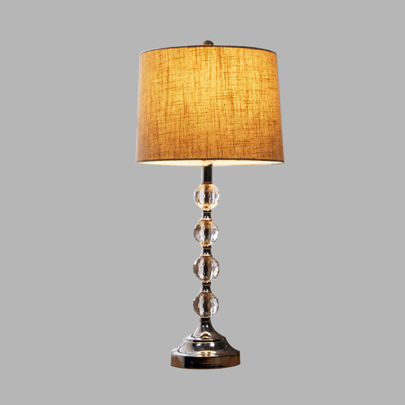 Lampada da tavolo tradizionale in tessuto con luce notturna a 1 luce in bianco/marrone/blu per soggiorno con sfera di cristallo
