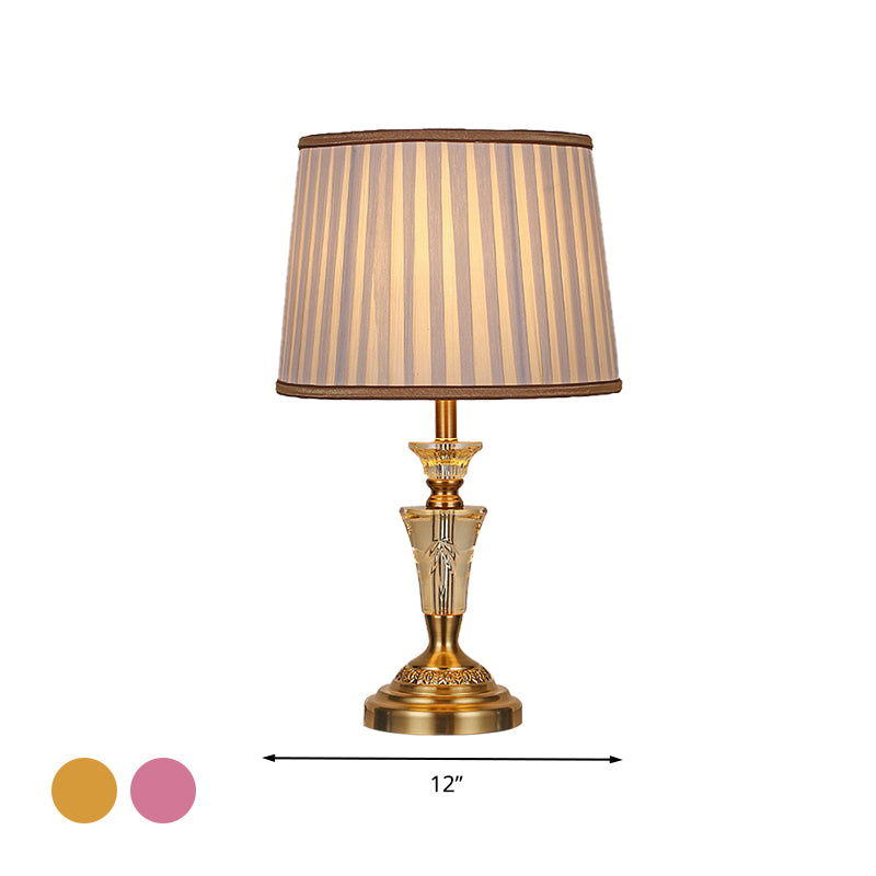 1 helle Nachttischleichte Landschaft Falten Schatten Stoff Nachttisch Lampe in Beige/Rosa mit Kristallbasis