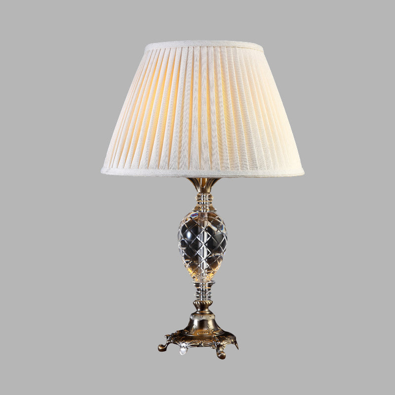 Table en cristal à nuance plissée campagne légère lampe de nuit de chambre à coucher unique en beige