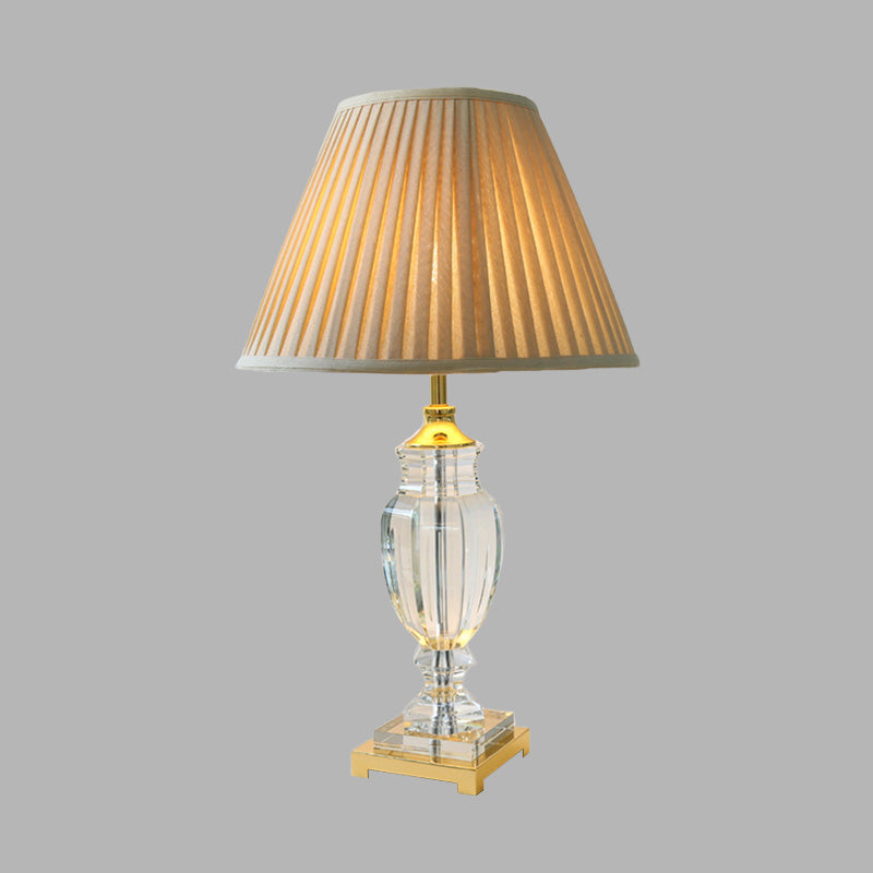 Lampe de table de salon effilée tissu élégant rustique 1 lumière de nuit beige lumière avec accent en cristal