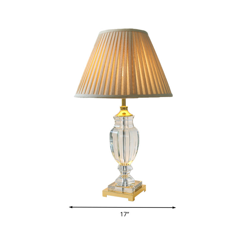 Lampe de table de salon effilée tissu élégant rustique 1 lumière de nuit beige lumière avec accent en cristal