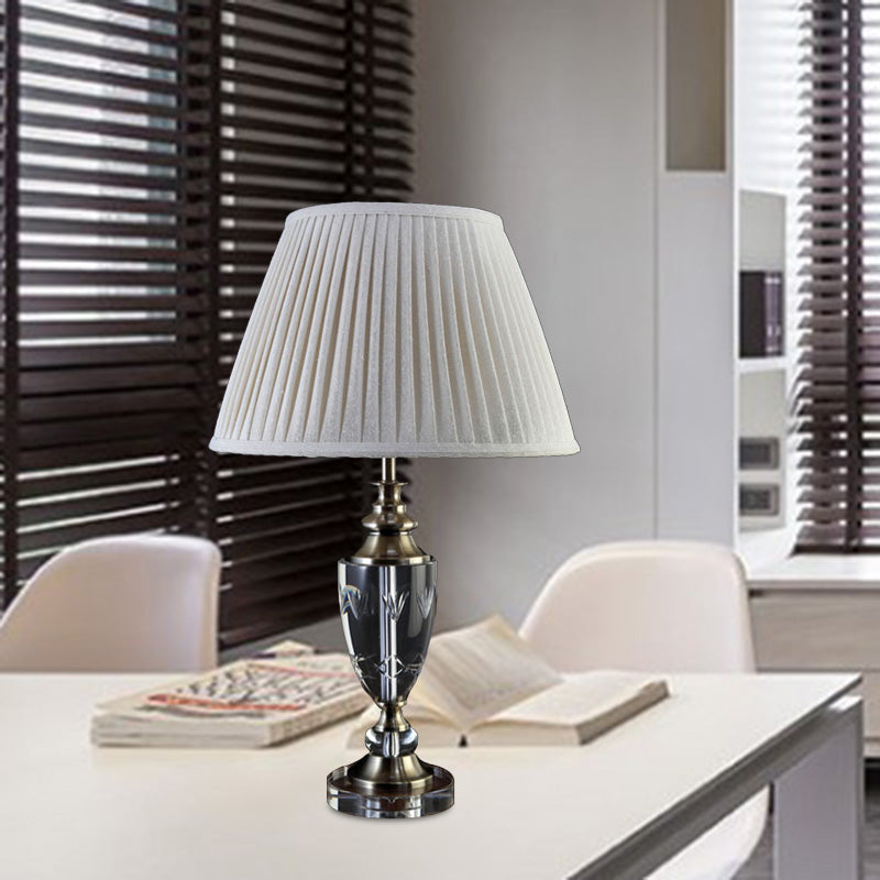 Lampe de table de nuit minimaliste en forme de cloche, 1 lampe de chevet en tissu gris crème avec accents de cristal