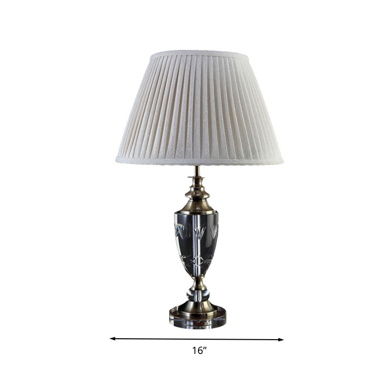 Minimalismo Bell Night Table Light 1 Lámpara de mesita de noche de tela ligera en gris crema con detalles de cristal