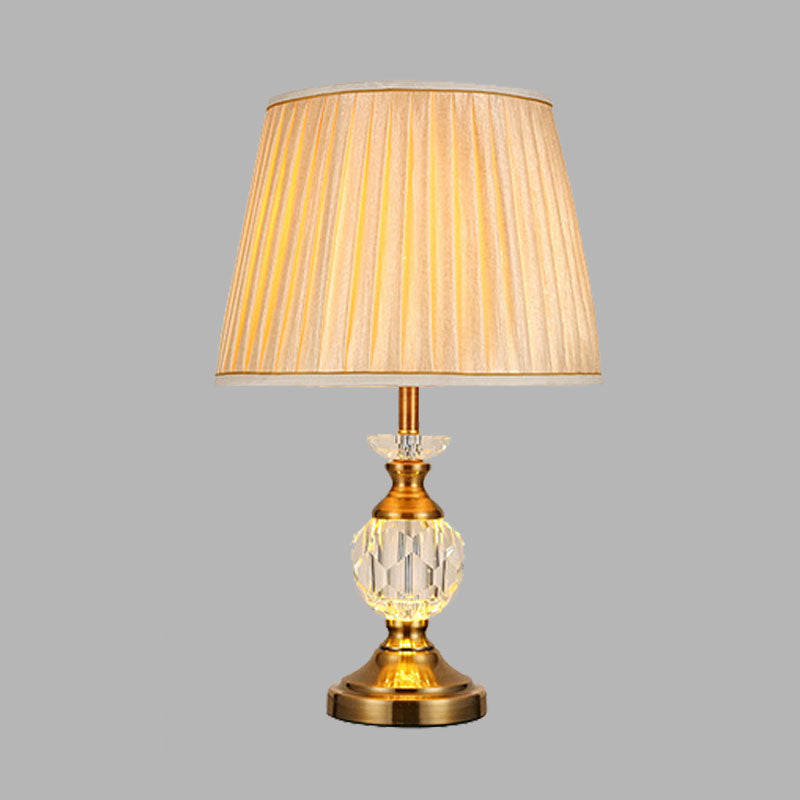 Lampe de nuit en forme de tonneau en tissu beige, lumière unique, de style rustique, pour chambre à coucher, avec accents de cristal