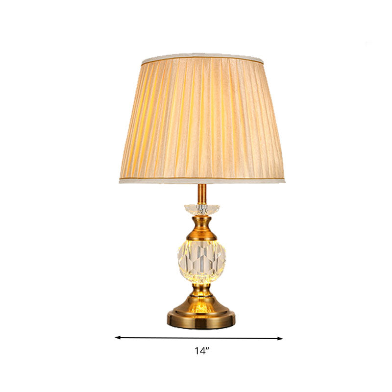 Lámpara de mesita de noche de barril de tela de estilo rústico, luz nocturna de una sola luz, color beige, para dormitorio con acento de cristal
