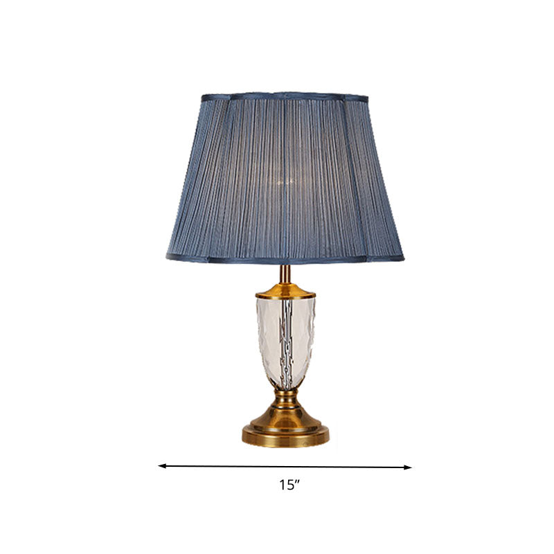 Blue Pleated Shade Night Table Lamp Rural Crystal 1 Light Bedroom Nightstand Light