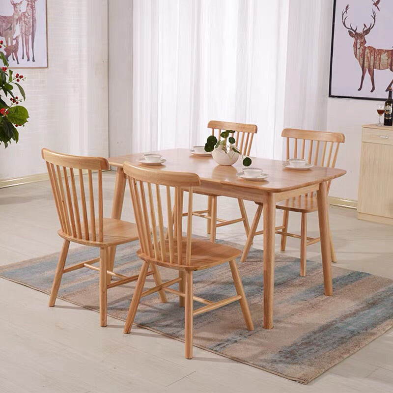 Contemporary Fixed Solid Wood Dining Table with 4 Solid Wood Legs Base Kitchen Dining Set