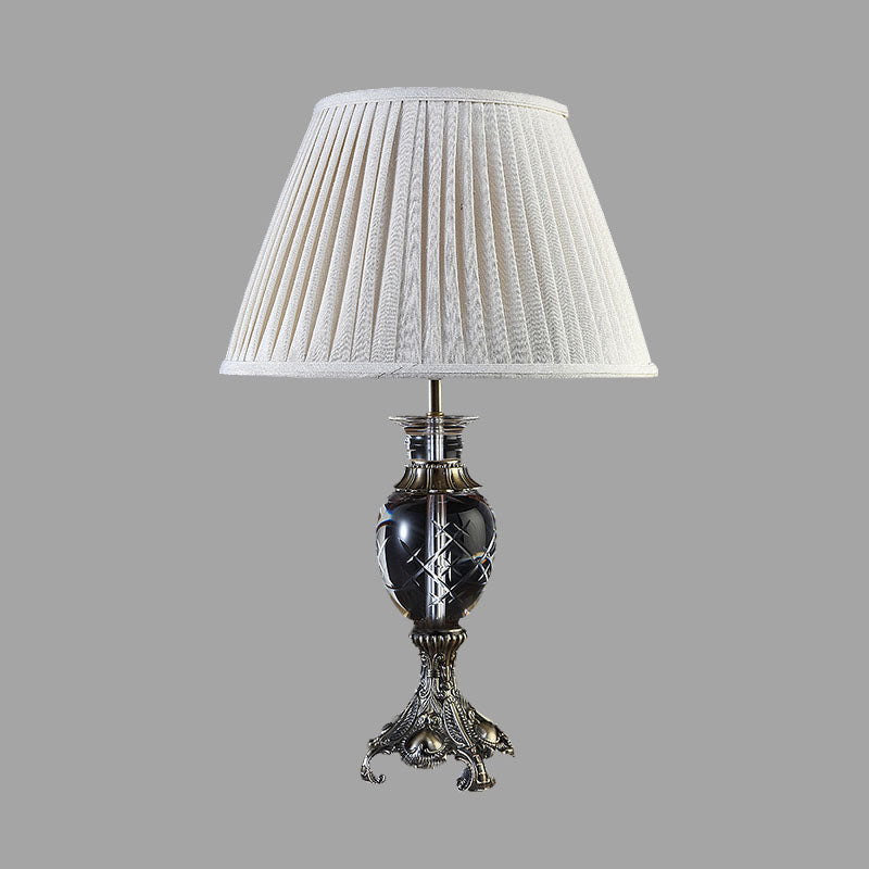 Clear Crystal Pleated Shade Night Table Light Lodge 1 Light Bedroom Nightstand Lamp in Beige