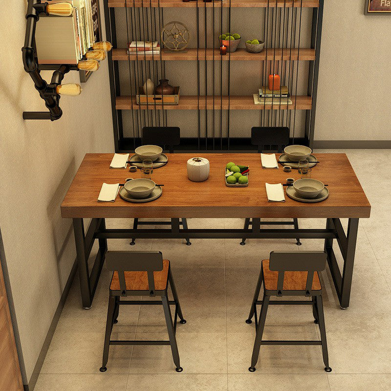 Industrial Standard Dining Room Set with Wood Top and Trestle Base Kitchen Table Set