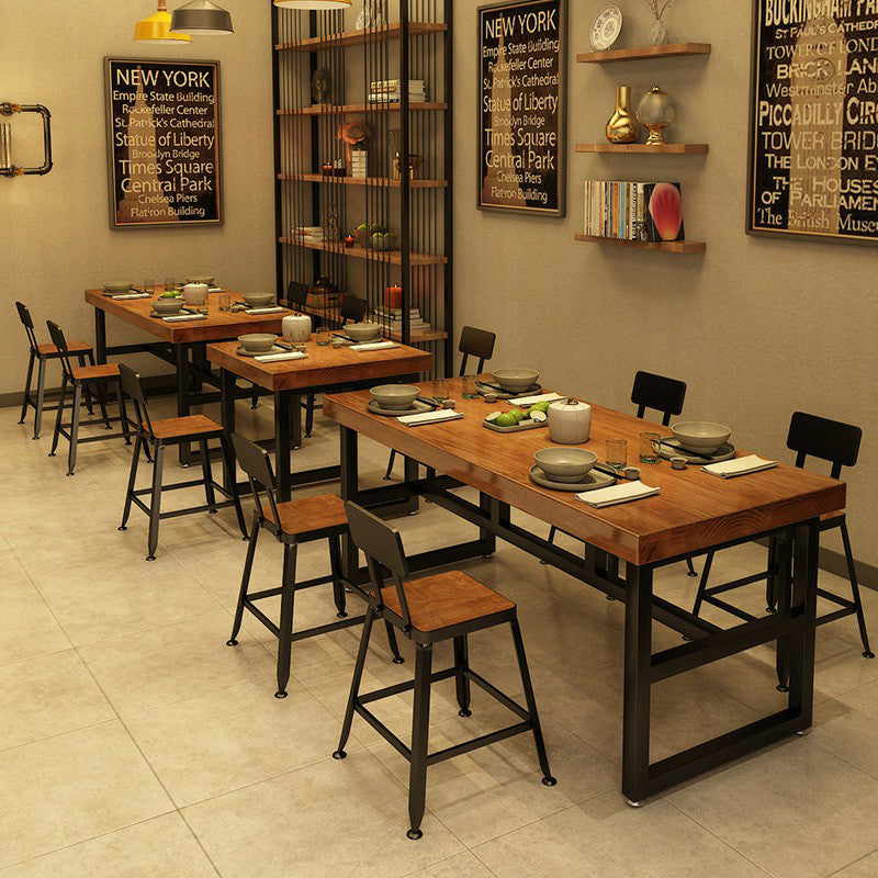 Industrial Standard Dining Room Set with Wood Top and Trestle Base Kitchen Table Set