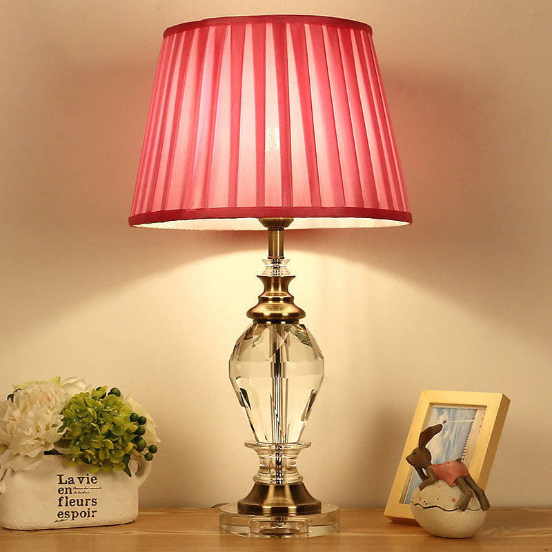 Lámpara de mesa de estilo tradicional de tambor de luz de mesita de noche rosa/azul/Beige de cristal para sala de estar