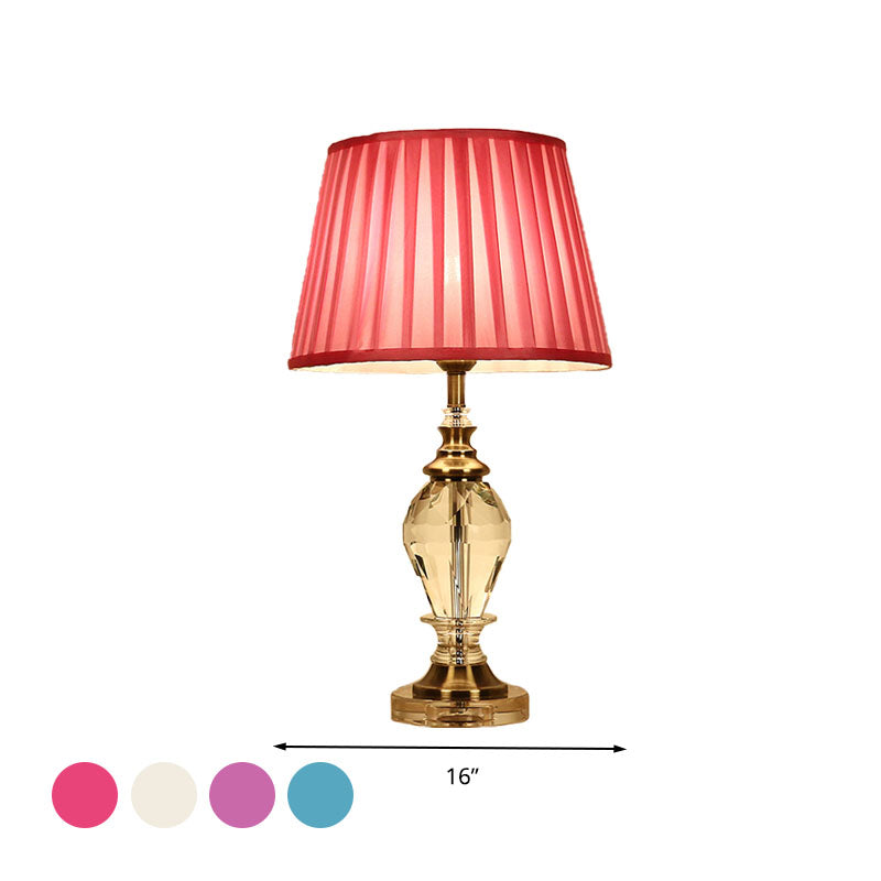 Lámpara de mesa de estilo tradicional de tambor de luz de mesita de noche rosa/azul/Beige de cristal para sala de estar