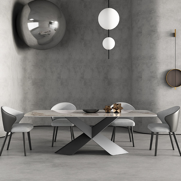 Modern Style Sintered Stone Dining Table with Standard Height Table and Black Pedestal Base