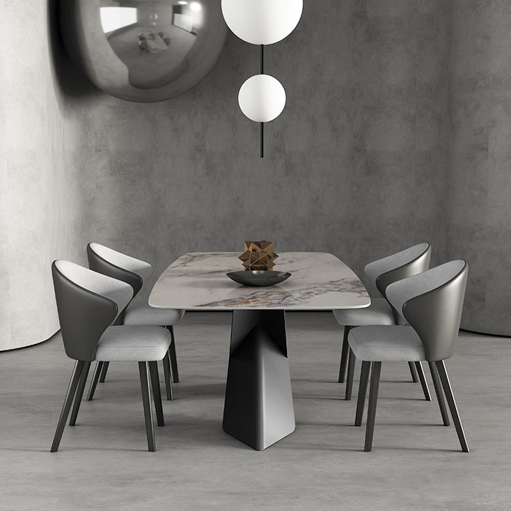 Modern Style Sintered Stone Dining Table with Standard Height Table and Black Pedestal Base