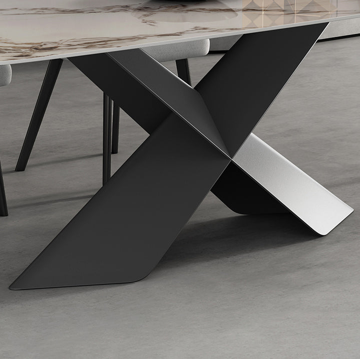 Modern Style Sintered Stone Dining Table with Standard Height Table and Black Pedestal Base